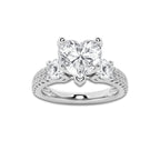 1.75 ctw Heart Lab-Grown Diamond Three Stone Double Row Engagement Ring in Platinum for Women | E Color, VS1 Clarity, IGI Certified 1.00 ct Center Diamond