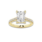 3.28 ctw Emerald Lab-Grown Diamond Hidden Halo Side Stone Engagement Ring in 18K Yellow Gold for Women | Colorless E, VS1 Clarity, IGI Certified 3.00 ct Center Diamond