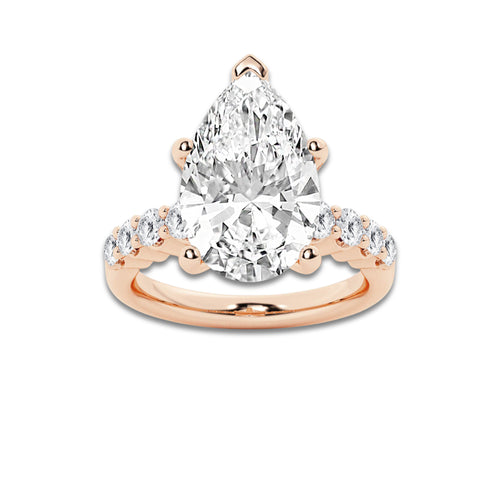 7.66 Ct Pear Lab-Grown Diamond Half Eternity Engagement Ring in 14K Rose Gold for Female, Colorless (D), VVS1 Clarity | IGI Certified, 7.00 Ct Center Diamond