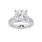 6.96 ctw Cushion Lab-Grown Diamond Three Stone Double Row Engagement Ring in Platinum for Women | D Color, VVS1 Clarity, IGI Certified 6.00 ct Center Diamond