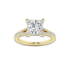7.66 ctw Princess Lab-Grown Diamond Split Shank Side Stone Engagement Ring in 14K Yellow Gold for Women | Colorless D, VVS1 Clarity, IGI Certified 7.00 ct Center Diamond