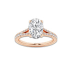 3.33 ctw Oval Lab-Grown Diamond Split Shank Side Stone Engagement Ring in 14K Rose Gold for Women | Colorless E, VS1 Clarity, IGI Certified 3.00 ct Center Diamond