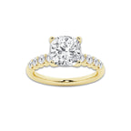 5.66 Ct Cushion Lab-Grown Diamond Half Eternity Engagement Ring in 14K Yellow Gold for Female, Colorless (D), VVS1 Clarity | IGI Certified, 5.00 Ct Center Diamond