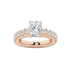 3.00 ctw Elongated Cushion Lab-Grown Diamond Split-Prong Set Side Stone Engagement Ring in 14K Rose Gold for Women | Colorless E, VS1 Clarity, IGI Certified 2.00 ct Center Diamond
