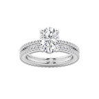 2.69 ctw Oval Lab-Grown Diamond Double Row Diamond Engagement Ring in 14K White Gold for Women | Colorless E, VS1 Clarity, IGI Certified 2.00 ct Center Diamond