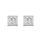 4 ctw Princess Lab Grown Diamond Hidden Halo Stud Earrings 14K White Gold, G, VS1 | IGI Certified
