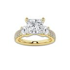3.00 ctw Princess Lab-Grown Diamond Three Stone Double Row Engagement Ring in 14K Yellow Gold for Women | D Color, VVS1 Clarity, IGI Certified 2.00 ct Center Diamond