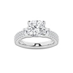 4.00 ctw Cushion Lab-Grown Diamond Three Stone Double Row Engagement Ring in 14K White Gold for Women | E Color, VS1 Clarity, IGI Certified 3.00 ct Center Diamond