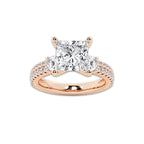 4.46 ctw Princess Lab-Grown Diamond Three Stone Double Row Engagement Ring in 14K Rose Gold for Women | D Color, VVS1 Clarity, IGI Certified 3.50 ct Center Diamond