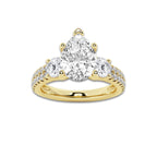 2.25 ctw Pear Lab-Grown Diamond Three Stone Double Row Engagement Ring in 14K Yellow Gold for Women | D Color, VVS1 Clarity, IGI Certified 1.50 ct Center Diamond