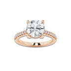 2.75 ctw Round Lab-Grown Diamond Hidden Halo Side Stone Engagement Ring in 18K Rose Gold for Women | Colorless D, VVS1 Clarity, IGI Certified 2.50 ct Center Diamond