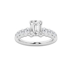 1.54 Ct Emerald Lab-Grown Diamond Half Eternity Engagement Ring in Platinum for Female, Colorless (E), VS1 Clarity | IGI Certified, 1.00 Ct Center Diamond