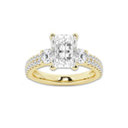 3.50 ctw Radiant Lab-Grown Diamond Three Stone Double Row Engagement Ring in 14K Yellow Gold for Women | E Color, VS1 Clarity, IGI Certified 2.50 ct Center Diamond