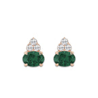 10.7x7.49mm East-West Oval Cut Created Emerald with 3/4 ctw Round Lab Grown Diamond Cluster Earrings 14K Rose Gold