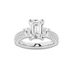 4.00 ctw Emerald Lab-Grown Diamond Three Stone Double Row Engagement Ring in 14K White Gold for Women | E Color, VS1 Clarity, IGI Certified 3.00 ct Center Diamond