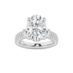 5.96 ctw Oval Lab-Grown Diamond Three Stone Double Row Engagement Ring in Platinum for Women | D Color, VVS1 Clarity, IGI Certified 5.00 ct Center Diamond