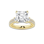 5.96 ctw Asscher Lab-Grown Diamond Three Stone Double Row Engagement Ring in 14K Yellow Gold for Women | D Color, VVS1 Clarity, IGI Certified 5.00 ct Center Diamond