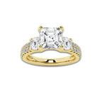 3.00 ctw Asscher Lab-Grown Diamond Three Stone Double Row Engagement Ring in 14K Yellow Gold for Women | E Color, VS1 Clarity, IGI Certified 2.00 ct Center Diamond