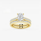 Synergy 2 1/4 ctw Oval Lab Grown Diamond Baguette and Princess Side Stone Bridal Set 14K Yellow Gold, E, VS1 | IGI Certified, 1 1/2 ct Center
