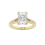 2.83 ctw Radiant Lab-Grown Diamond Split Shank Side Stone Engagement Ring in 14K Yellow Gold for Women | Colorless E, VS1 Clarity, IGI Certified 2.50 ct Center Diamond
