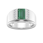9 x 6 mm Radiant Cut Created Emerald and 1/6 ctw Round Lab Grown Diamond Side Stones Engagement Ring 14K White Gold