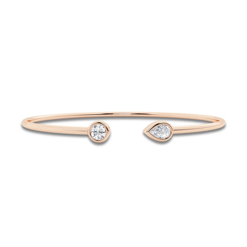 1/2 ctw Round and Pear Lab Grown Diamond Open Bangle Bracelet - 7 Inches 14K Rose Gold, DE, VS1