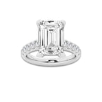 7.55 ctw Emerald Lab-Grown Diamond Pave Engagement Ring in 14K White Gold for Women | E Color, VS1 Clarity, IGI Certified 7.00 ct Center Diamond