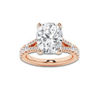 6.66 ctw Elongated Cushion Lab-Grown Diamond Split Shank Side Stone Engagement Ring in 14K Rose Gold for Women | Colorless D, VVS1 Clarity, IGI Certified 6.00 ct Center Diamond