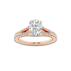 1.08 ctw Oval Lab-Grown Diamond Split Shank Side Stone Engagement Ring in 14K Rose Gold for Women | Colorless E, VS1 Clarity, IGI Certified 0.75 ct Center Diamond