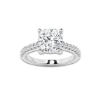 3.28 ctw Cushion Lab-Grown Diamond Hidden Halo Side Stone Engagement Ring in 18K White Gold for Women | Colorless D, VVS1 Clarity, IGI Certified 3.00 ct Center Diamond