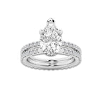 3.89 ctw Pear Lab-Grown Diamond Double Row Diamond Engagement Ring in 14K White Gold for Women | Colorless D, VVS1 Clarity, IGI Certified 3.00 ct Center Diamond