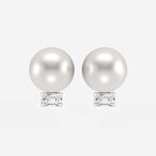 9.5 - 10.0 mm Cultured Freshwater Pearl and 1/2 ctw Lab Grown Diamond Stud Earrings 14K White Gold