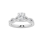 1.00 ctw Cushion Lab-Grown Diamond Twisted Shank Engagement Ring in Platinum for Women | E Color, VS1 Clarity, Not Certified 0.75 ct Center Diamond