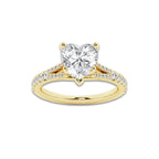 2.83 ctw Heart Lab-Grown Diamond Split Shank Side Stone Engagement Ring in 14K Yellow Gold for Women | Colorless E, VS1 Clarity, IGI Certified 2.50 ct Center Diamond