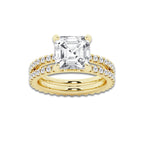5.22 ctw Asscher Lab-Grown Diamond Double Row Diamond Engagement Ring in 14K Yellow Gold for Women | Colorless E, VS1 Clarity, IGI Certified 4.00 ct Center Diamond