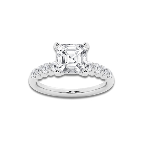 4.16 Ct Asscher Lab-Grown Diamond Half Eternity Engagement Ring in 14K White Gold for Female, Colorless (D), VVS1 Clarity | IGI Certified, 3.50 Ct Center Diamond