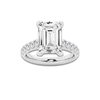 6.55 ctw Emerald Lab-Grown Diamond Pave Engagement Ring in 14K White Gold for Women | D Color, VVS1 Clarity, IGI Certified 6.00 ct Center Diamond
