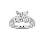 1.75 ctw Princess Lab-Grown Diamond Three Stone Double Row Engagement Ring in 14K White Gold for Women | D Color, VVS1 Clarity, IGI Certified 1.00 ct Center Diamond