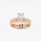 Synergy 2 1/4 ctw Emerald Lab Grown Diamond Baguette and Princess Side Stone Bridal Set 14K Rose Gold, E, VS1 | IGI Certified, 1 1/2 ct Center