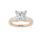 2.04 ctw Princess Lab-Grown Diamond Side Stone Engagement Ring in 14K Rose Gold for Women | Colorless E, VS1 Clarity, IGI Certified 1.50 Ct Center Diamond