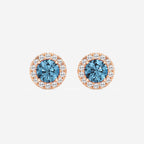 1 1/2 ctw Round Lab Grown Diamond Fancy Blue Halo Stud Earrings 14K Rose Gold, Fancy Blue, SI1