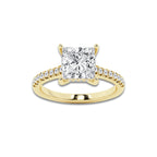 2.78 ctw Princess Lab-Grown Diamond Hidden Halo Side Stone Engagement Ring in 18K Yellow Gold for Women | Colorless D, VVS1 Clarity, IGI Certified 2.50 ct Center Diamond