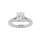 2.32 ctw Elongated Cushion Lab-Grown Diamond Split Shank Side Stone Engagement Ring in 14K White Gold for Women | Colorless E, VS1 Clarity, IGI Certified 2.00 ct Center Diamond