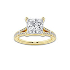 2.33 ctw Princess Lab-Grown Diamond Split Shank Side Stone Engagement Ring in 14K Yellow Gold for Women | Colorless E, VS1 Clarity, IGI Certified 2.00 ct Center Diamond
