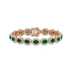 8 1/2 Oval Cut Created Emerald and Round Lab Grown Diamond Bracelet - 7 Inches 14K Rose Gold