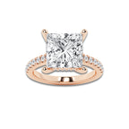6.37 ctw Princess Lab-Grown Diamond Hidden Halo Side Stone Engagement Ring in 18K Rose Gold for Women | Colorless E, VS1 Clarity, IGI Certified 6.00 ct Center Diamond