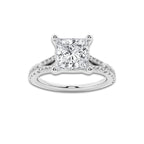 2.33 ctw Princess Lab-Grown Diamond Split Shank Side Stone Engagement Ring in 14K White Gold for Women | Colorless D, VVS1 Clarity, IGI Certified 2.00 ct Center Diamond