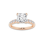 4.16 Ct Asscher Lab-Grown Diamond Half Eternity Engagement Ring in 14K Rose Gold for Female, Colorless (D), VVS1 Clarity | IGI Certified, 3.50 Ct Center Diamond