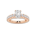 2.00 ctw Emerald Lab-Grown Diamond Split-Prong Set Side Stone Engagement Ring in 14K Rose Gold for Women | Colorless D, VVS1 Clarity, IGI Certified 1.00 ct Center Diamond