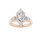 Malika 2 1/2 ctw Dutch Marquise Lab Grown Diamond Vintage Three Stone Engagement Ring 14K Rose Gold, EF, VS2 | IGI Certified, 2 ct Center